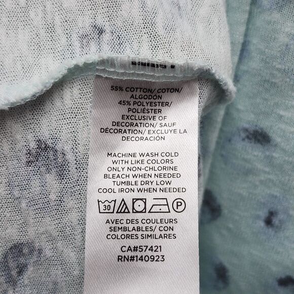 Loft Button Up Shirt Top Womens Medium Light Blue Dots Lace On Shoulder V-Neck - Picture 9 of 11